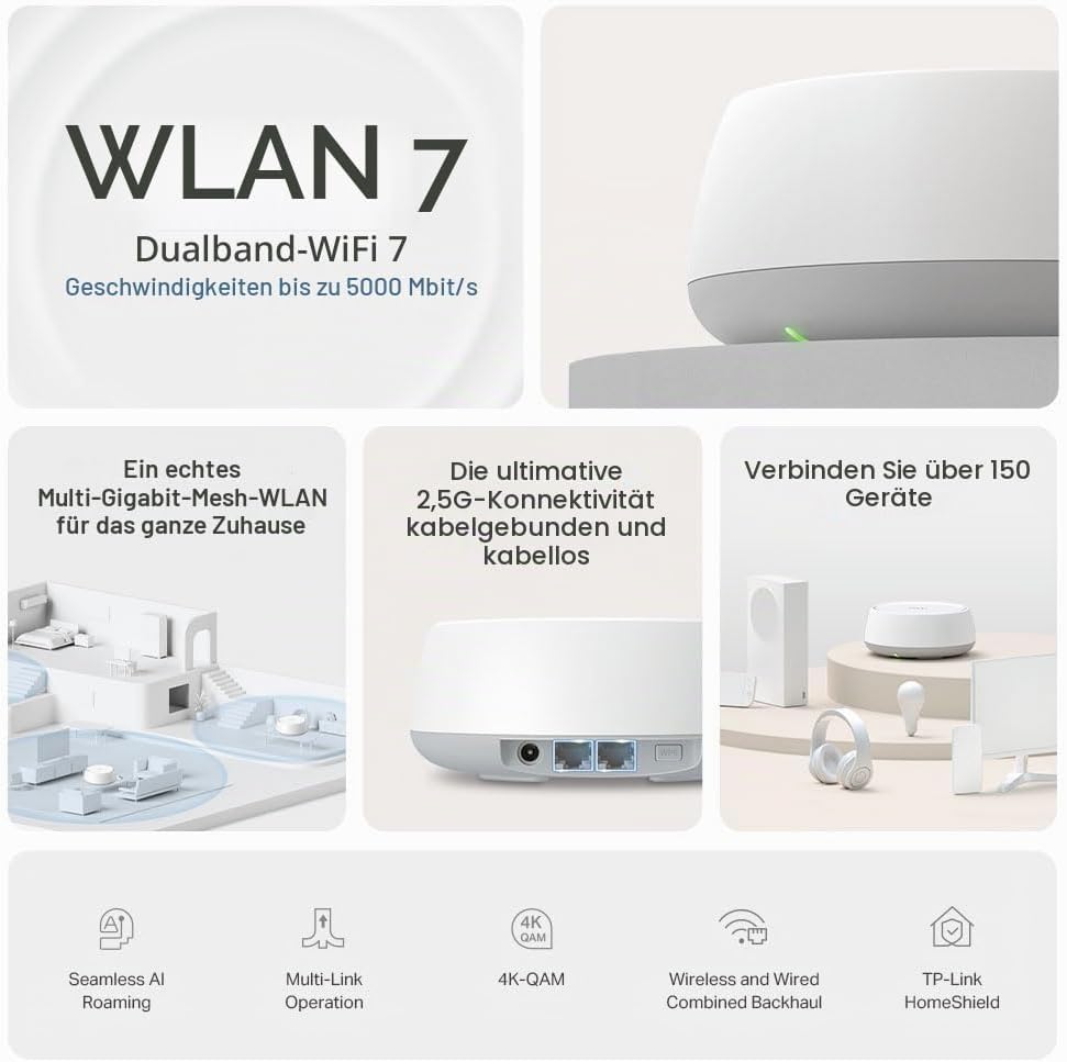 TP-Link Deco BE25 WiFi 7 Mesh WLAN(1 Pack), BE3600 Dual-Band Router und Access Point, 2 x 2.5 Gbit/s