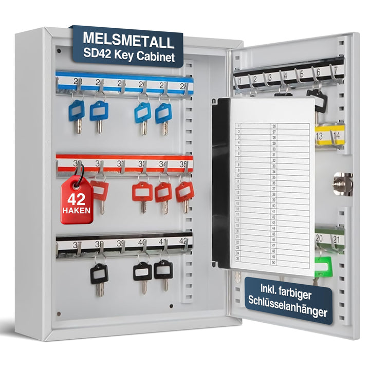 Melsmetall Schlüsselkasten/Schlüsselschrank SD42, 350x270x80mm, 42 Haken