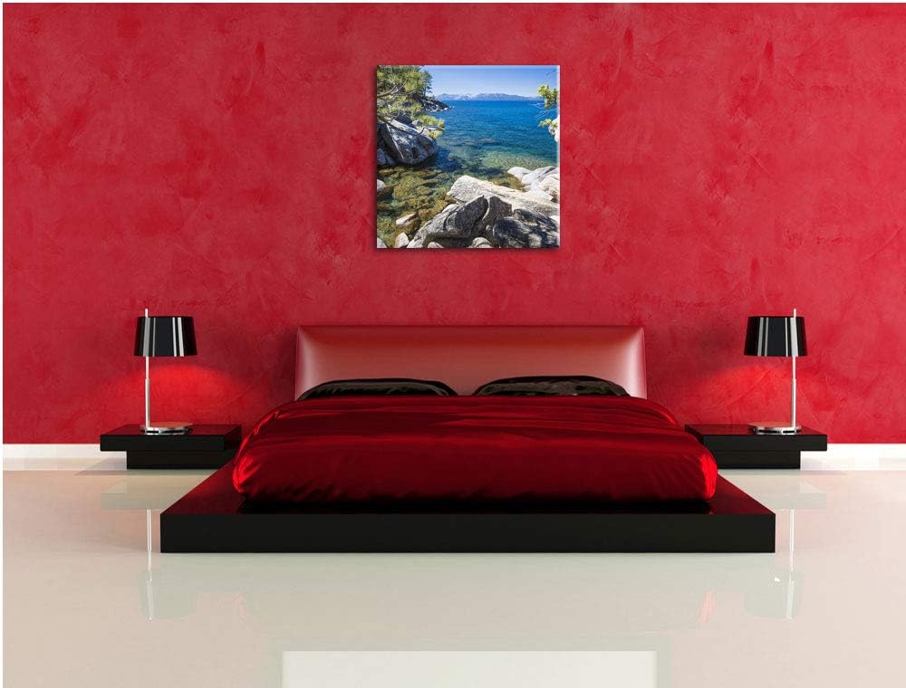 Steinbucht im Mittelmeer, Format: 70x70 auf Leinwand, XXL riesige Bilder fertig gerahmt mit Keilrahm