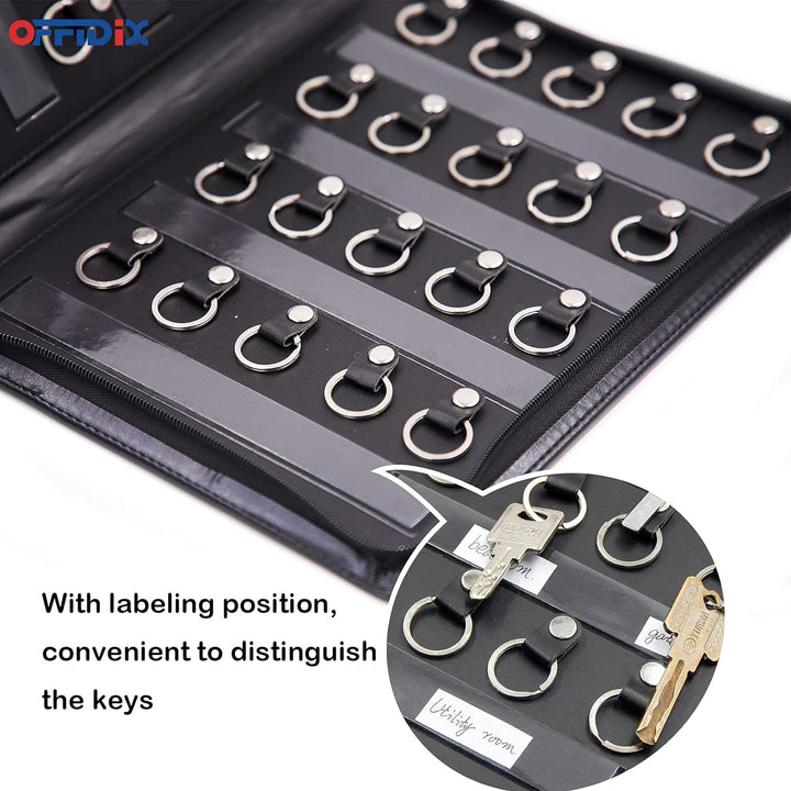 OFFIDIX Schlüsseletui aus Leder mit Reissverschluss, gross, tragbar, 40 Schlüsselhaken, Schlüssel-Or