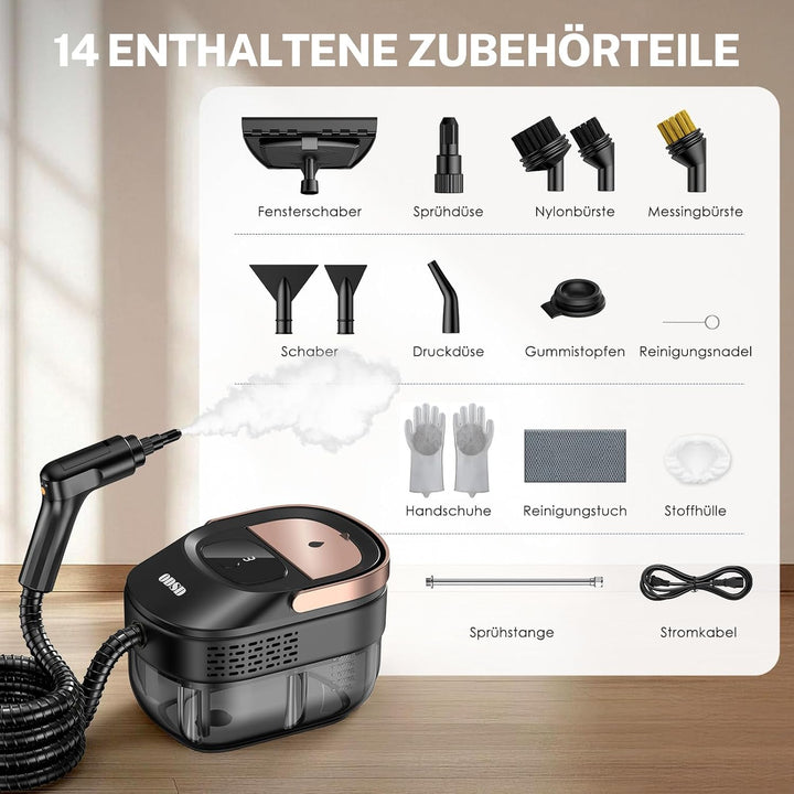 ODSD Dampfreiniger für Haushalt und Auto, 3-stufig einstellbarer Dampfreiniger, 15 Sekunden Aufheizz