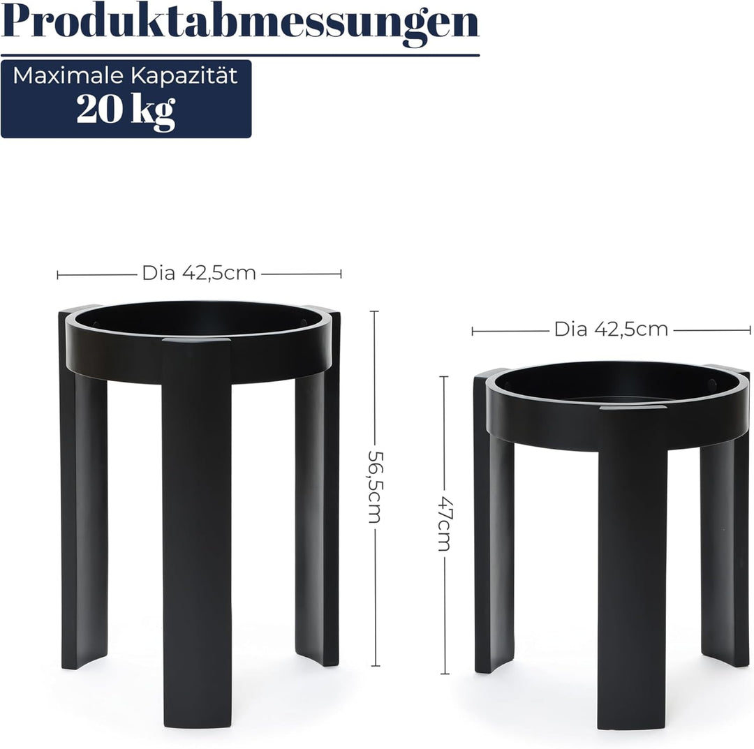 Hometopia 2er Holz Beistelltisch Schwarz mit Tablett, Couchtisch Rund | Runde Satztische aus MDF,Nes