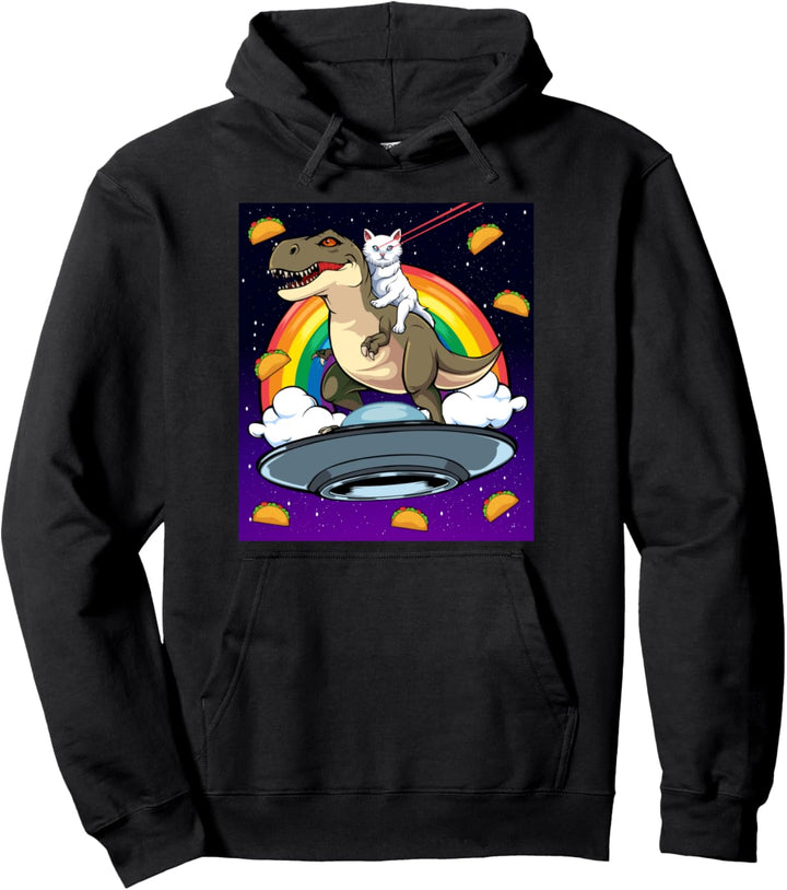 Taco Kitty Rainbow Laser Eye T-Rex Riding Space Cat Dinosaurier Pullover Hoodie