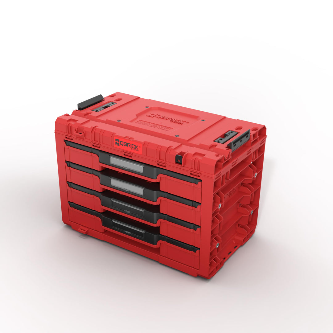 Qbrick System Werkzeugkoffer Sortierbox Leer - 4 Schubladen - Werkzeugkiste - 542 x 335 x 369 mm Rot