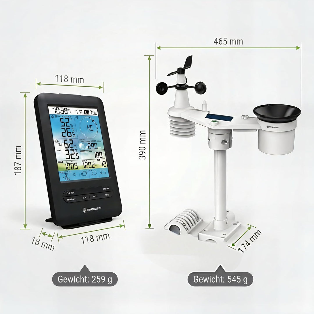 Bresser Wetterstation Funk mit Aussensensor 7-in-1 WLAN 4CAST inkl. 4-Tages-Wettervorhersage, Windme