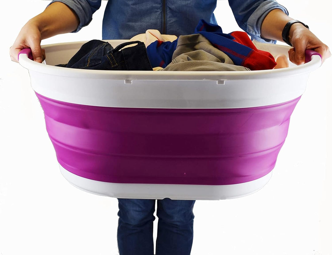 SAMMART 39L Collapsible Plastic Laundry Basket - Oval Tub/Basket - Foldable Storage Container - Spac