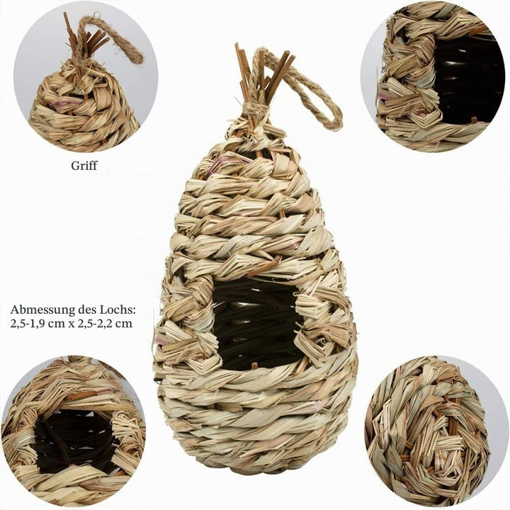 2 Stück Gras Bird Nest, Vogelhaus Vogelnest, Handgewebte Vogelhäuser, Kolibri-Haus für Draussen Aufh