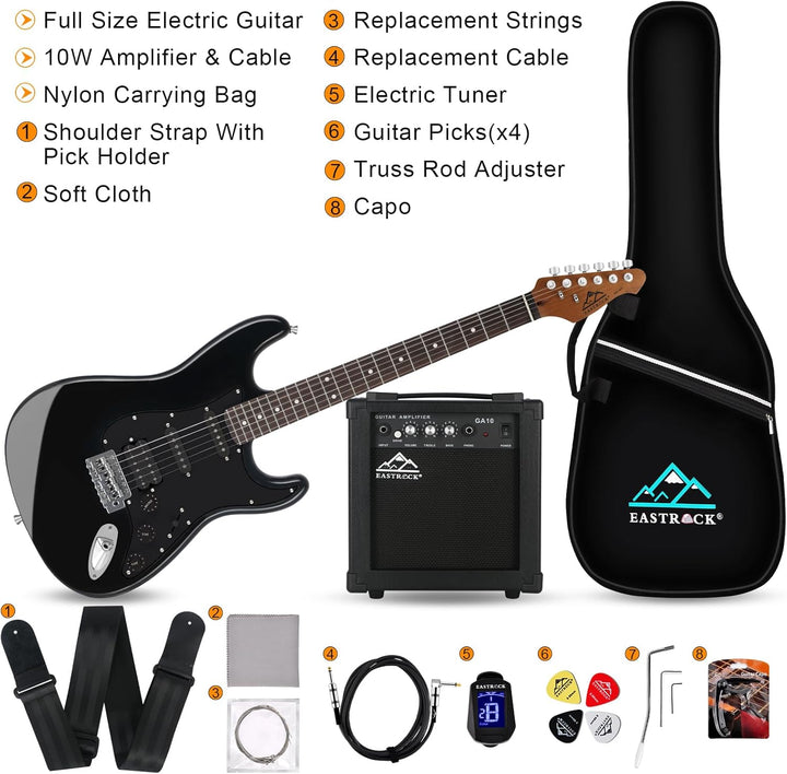 Eastrock E Gitarre Set E Guitar 39 Zoll Elektrogitarre mit Verstärker 10 Watt，Gitarre Tasche, Plektr