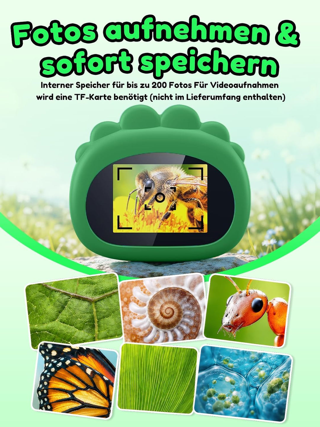 Acoath Mikroskop für Kinder, Digitales Taschenmikroskop mit 2,0" IPS-Bildschirm Lupe 200x Vergrösser