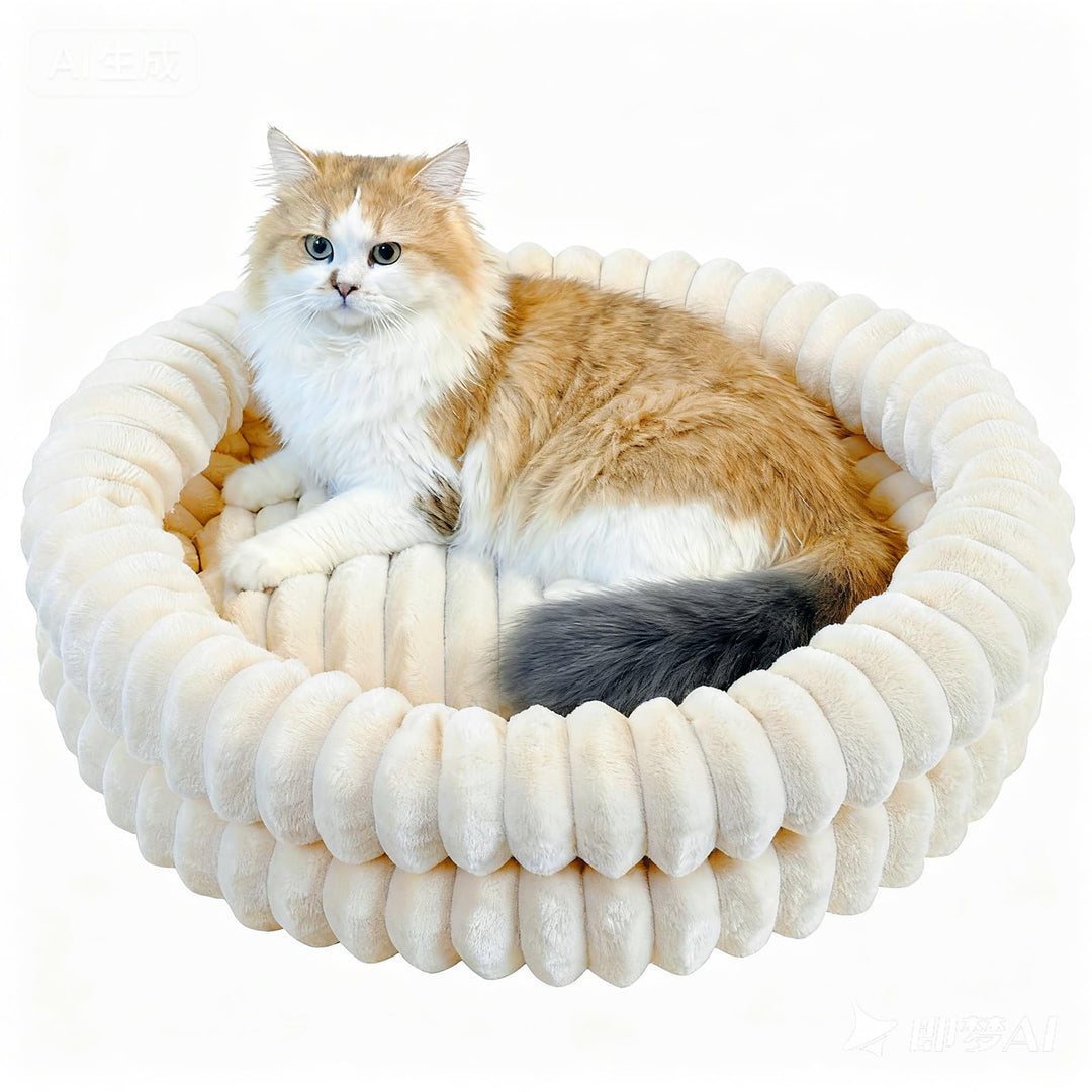 Rund Flauschiges Katzenbett waschbar Hundebett für den Winter, warm, rutschfest, maschinenwaschbar,5
