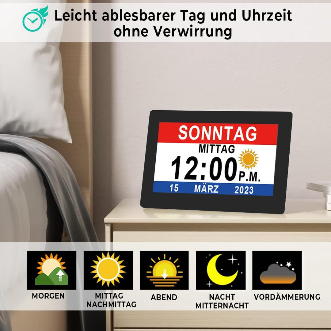 Véfaîî 2024 Neu, 19 Alarme Elektronische Tag Datum Kalenderuhr, Nicht-Abgekürzte Tag Datum Grosse Uh