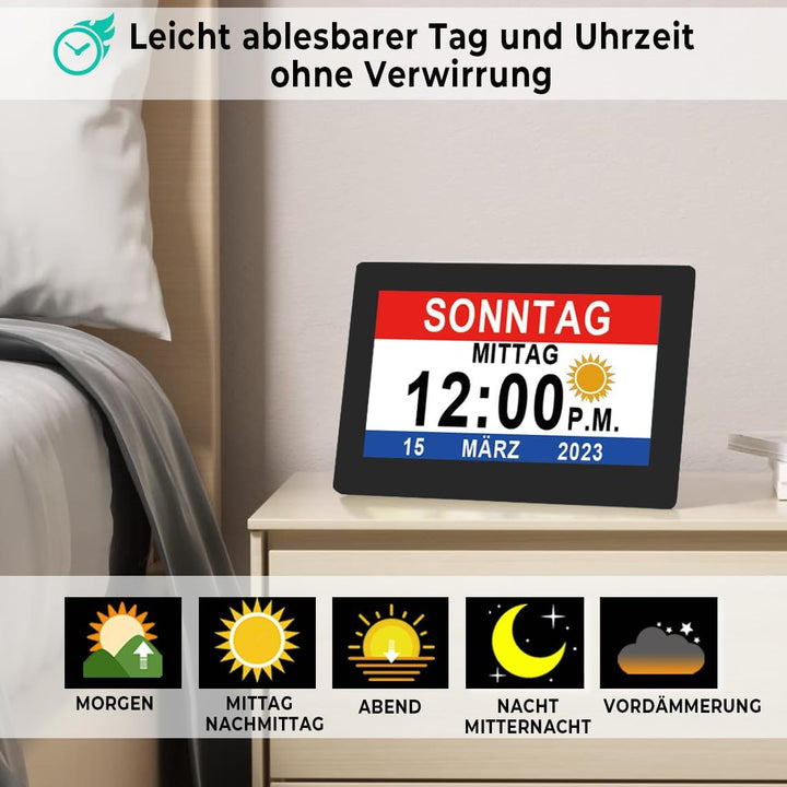Véfaîî 2024 Neu, 19 Alarme Elektronische Tag Datum Kalenderuhr, Nicht-Abgekürzte Tag Datum Grosse Uh