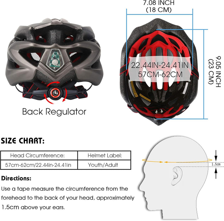 Shinmax Fahrradhelm Herren Damen MTB Helm Visier und Rücklicht mit 21 Belüftungskanäle - Erwachsene