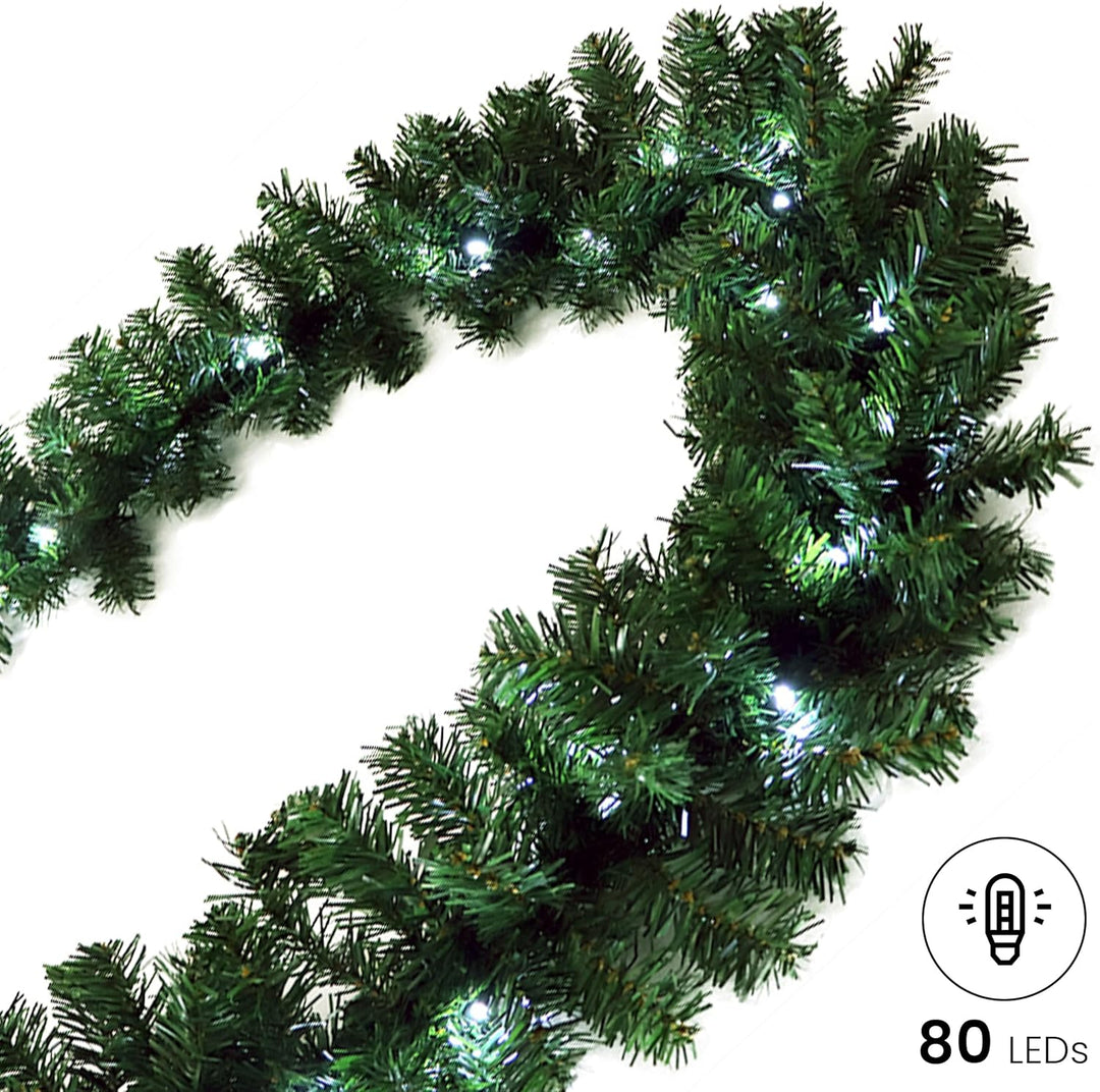 Gartenpirat Künstliche Tannengirlande Türgirlande beleuchtet LED Weihnachtsdeko (Kaltweiss, 5 m - 80