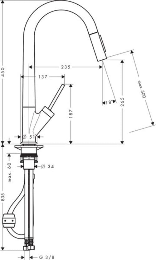 AXOR Starck Einhebel-Küchenarmatur (mit ausziehbarer Brause und Schwenkauslauf Edelstahl Finish) mit