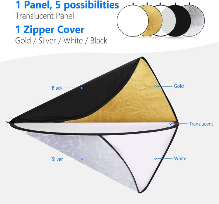 NEEWER 43"/110cm Lichtreflektor Lichtdiffusor 5 in 1 zusammenklappbare Multischeibe mit Tasche durch