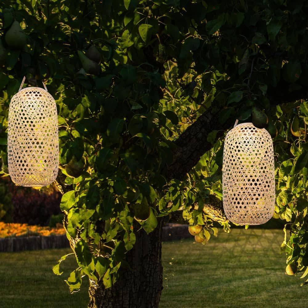 GLOBO Solarleuchte Korbgeflecht Stehleuchte Bambus Aussenlampe Solarlaterne, hinstellen aufhängen, L