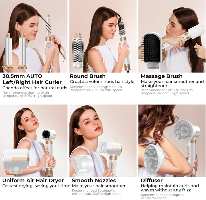 Airstyler 7 in 1,Multi-Hairstyler Set 1400w Föhn mit Diffusor Haartrockner mit 3 Temperatur, 30mm Ai