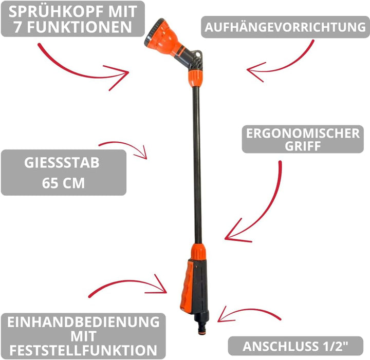 Giessstab 65cm mit 7 Funktionen Sprühbilder & QUICK STOP - Gartenbrause Zauberstab für Garten - Blum