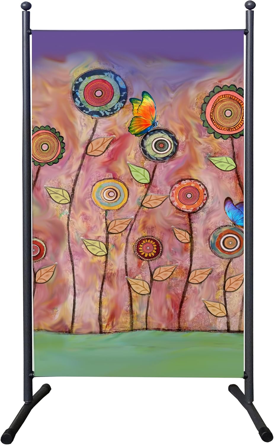 QUICK STAR Paravent Outdoor Wetterfest 180 x 78 cm Retro Flowers | Raumteiler Stellwand Innen | Gart