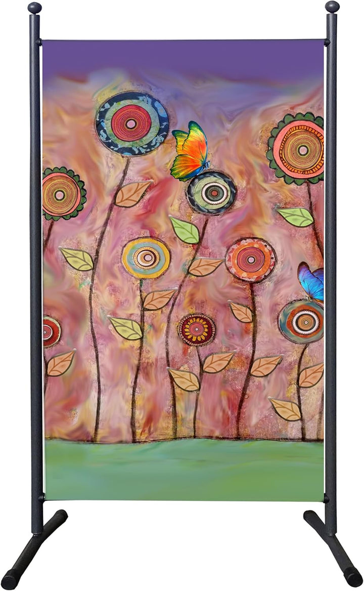 QUICK STAR Paravent Outdoor Wetterfest 180 x 78 cm Retro Flowers | Raumteiler Stellwand Innen | Gart