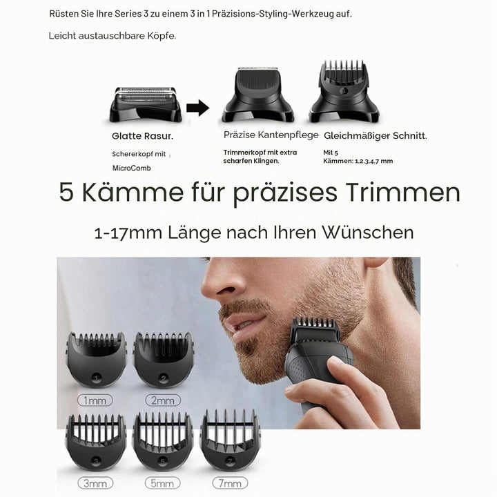 Elektrorasierer Trimmerkopf für Serie 3, Elektrorasiererkopf mit 5 X Führungskamm 1/2/3/5/7 Mm, Ersa