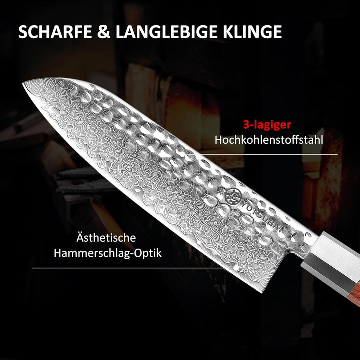 YOTSUBA Damascus Japanese Santokumesser 18cm, Extra Scharfe Japanische Küchenmesser Messerklinge mit