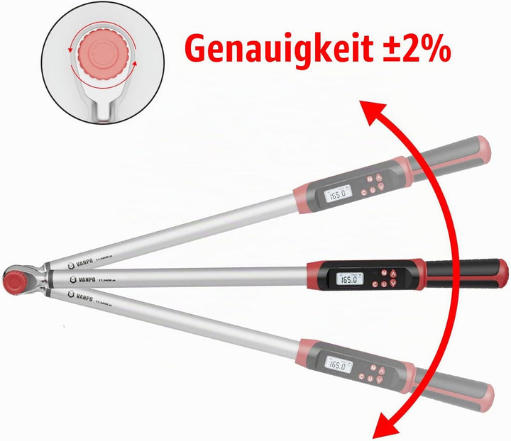 VANPO Digitaler Drehmomentschlüssel 1/2 Zoll Auto&amp; Motorrad, 17-340 Nm Drehmomentschlüssel Set mit v