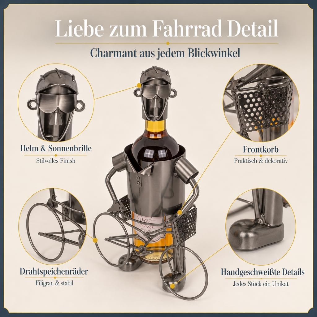 MIJOMA Weinflaschenhalter Fahrradfahrer aus Metall – Deko-Weinständer für 1 Flasche, Handarbeit, ori
