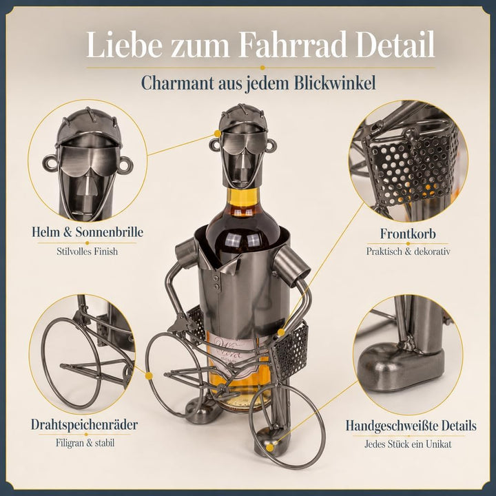 MIJOMA Weinflaschenhalter Fahrradfahrer aus Metall – Deko-Weinständer für 1 Flasche, Handarbeit, ori