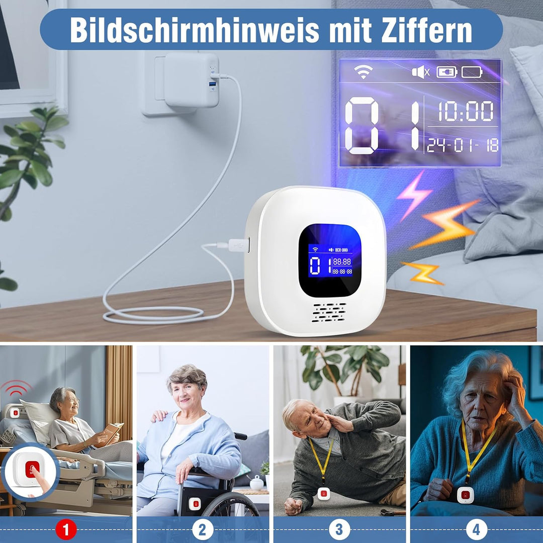 ChunHee Notrufknopf für Senioren/Senioren Notruf/Notrufarmband für Senioren/Funkalarm Sender und Emp