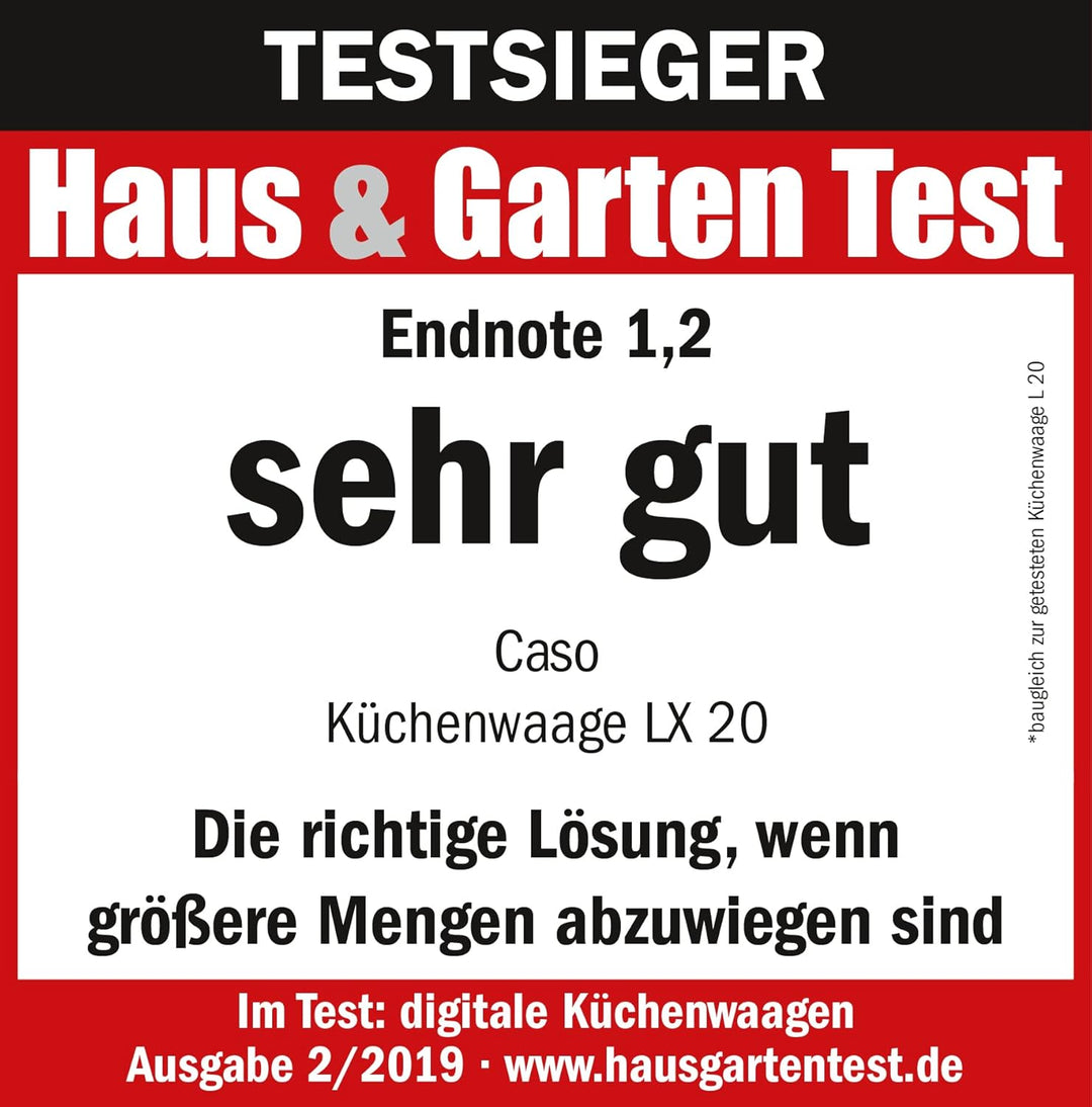 CASO LX 20 - Design Küchenwaage, Testsieger Haus & Garten Wiegeskala bis maximal 20 kg, wertige Glas