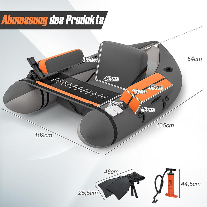 GOPLUS Bellyboot, Belly Boat bis 150 kg belastbar, aufblasbares Schlauchboot zum Angeln mit Alu Padd