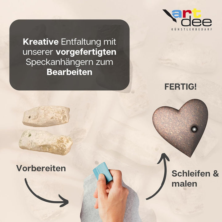 artdee® Speckstein Amulettsteine mit Loch (12 Stück) – handgefertigte Schmuckanhänger aus Speckstein