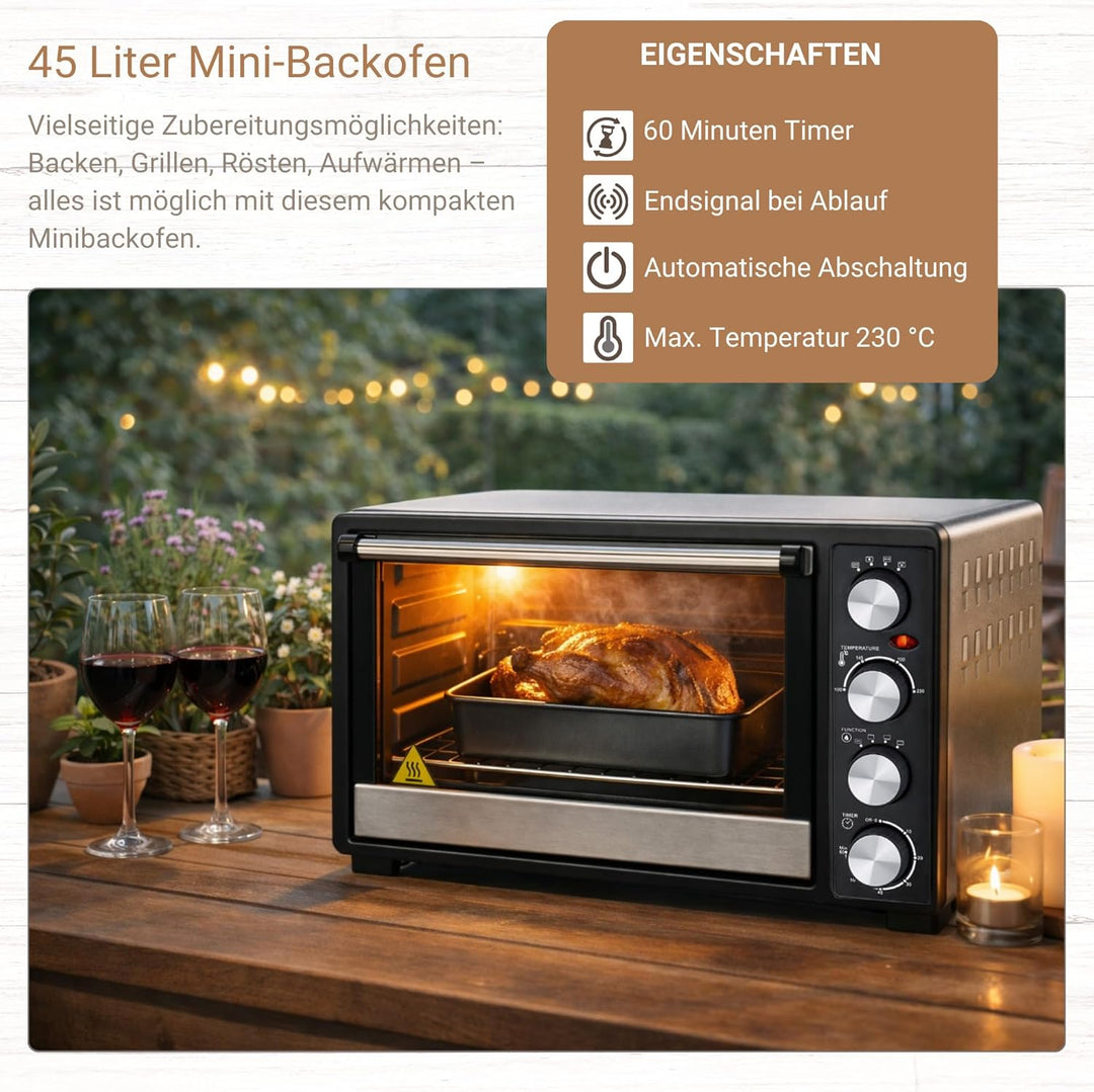 Syntrox 45 l Kleiner Mini Backofen Budisu | Miniofen | Pizzaofen | Pizzabackofen, 2000W, für kleine