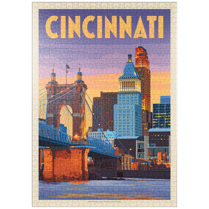 Cincinnati, OH: Riverfront, Vintage Poster - Premium 1000 Teile Puzzle - MyPuzzle Sonderkollektion v