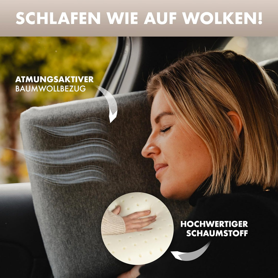 NATURBUMMLER Reisekissen Memory Foam [SafeSleep+] Kleines Campingkissen (50x30x10cm) – waschbar &amp; ko