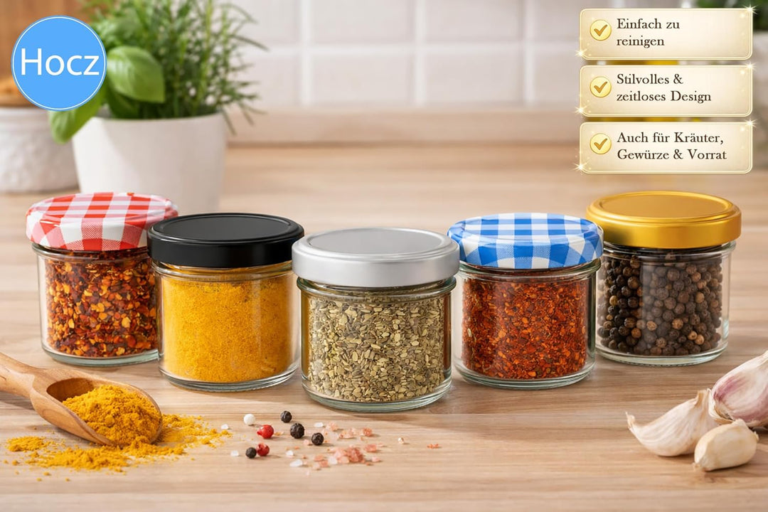 hocz 25x Marmeladengläser 125 ml Set | Deckel Blau Kariert TO 66 | mit Etiketten NZ | Einmachgläser
