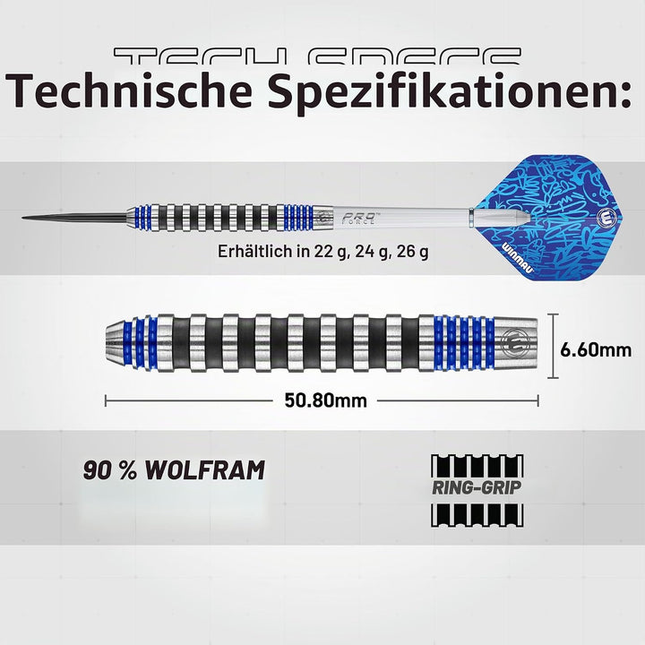 WINMAU Advance 500 Series Dartpfeile mit Stahlspitze 24 g blau, 24 g blau