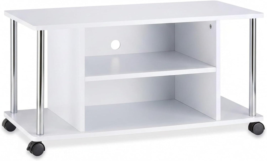 Relaxdays Fernsehtisch weiss, TV-Unterschrank mit 4 Rollen, rollbarer Fernsehschrank, MDF, HxBxT: 41