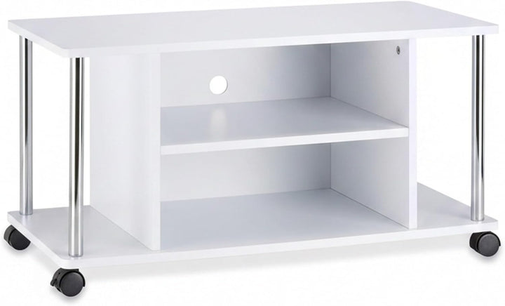 Relaxdays Fernsehtisch weiss, TV-Unterschrank mit 4 Rollen, rollbarer Fernsehschrank, MDF, HxBxT: 41