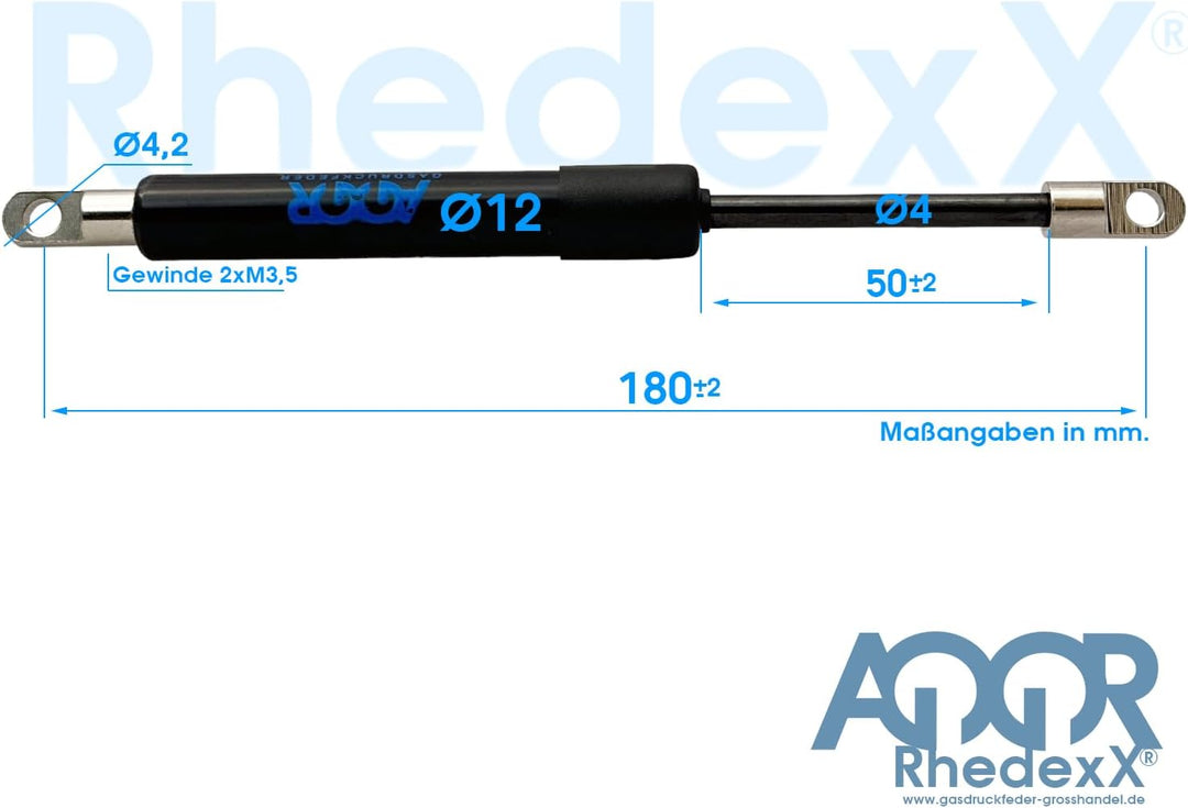 RhedexX® Gasdruckfeder Gelenkauge 180mm/50mm/30N - Länge-180mm, Hub-50mm - Gasdruckdämpfer Gasfeder