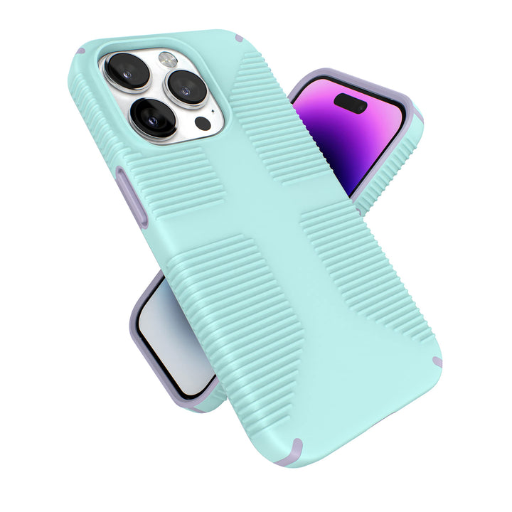 Speck Products Gemshell Grip Case passend für iPhone 14 Pro, 6,1 Zoll Modell, Helles Cyan/Lila, Hell