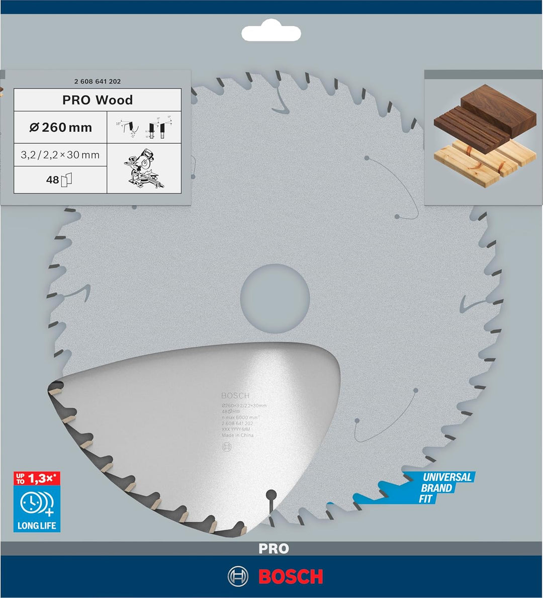 Bosch Professional Zubehör 2608641202 Kreissägeblatt Optiline Wood 260 x 30 x 3,2 mm, 48, 260 x 30 x