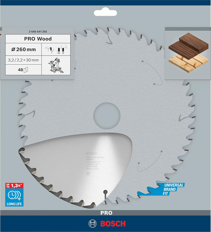 Bosch Professional Zubehör 2608641202 Kreissägeblatt Optiline Wood 260 x 30 x 3,2 mm, 48, 260 x 30 x