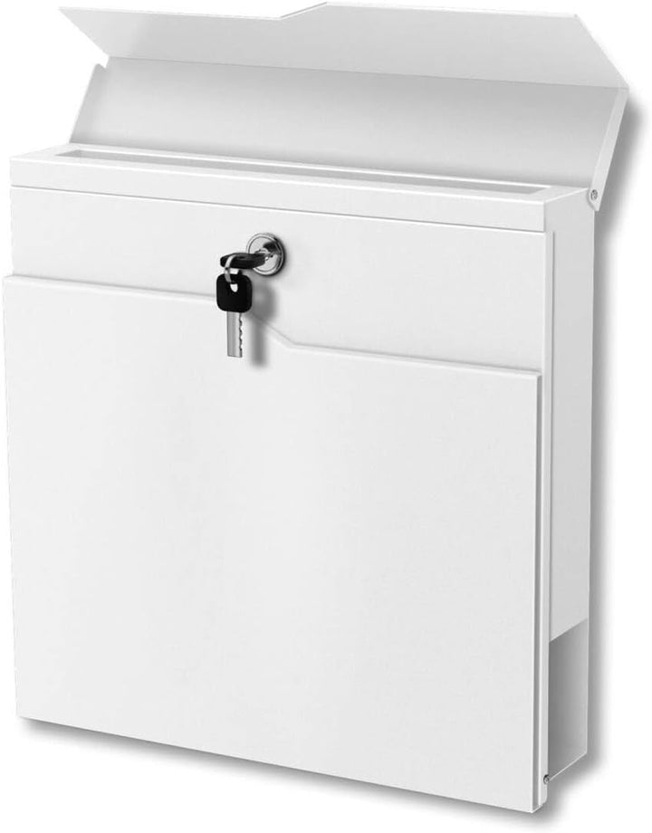 Metzler® Standbriefkasten mit Zeitungsfach und Edelstahl-Namensschild in Weiss RAL 9016 witterungsbe