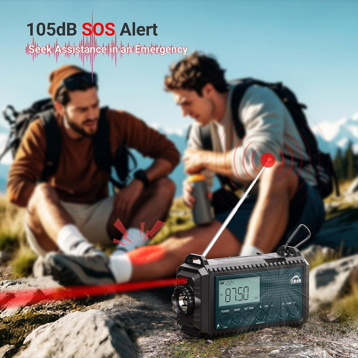 AM/FM/SW Kurbelradio mit 12000mAh Akku Wiederaufladbare, Tragbare Radio mit Taschenlampe &amp; Leselicht