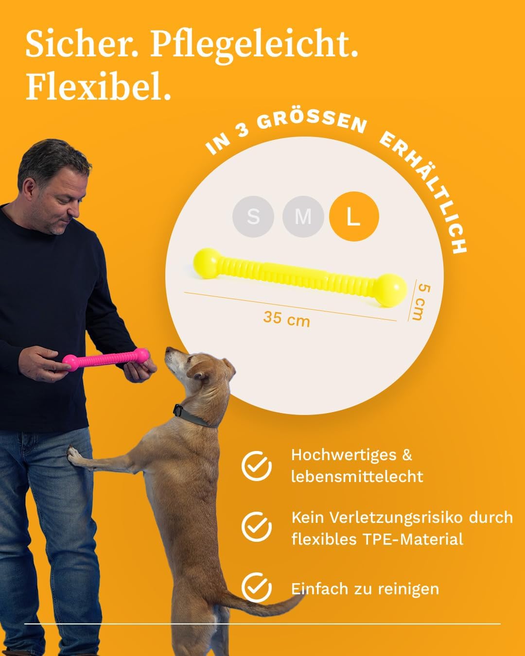 Martin Rütter FUNSTIX Stöckchenersatz für Hunde Grösse: L, Farbe: Neongelb – Flexibler & sicherer Ap