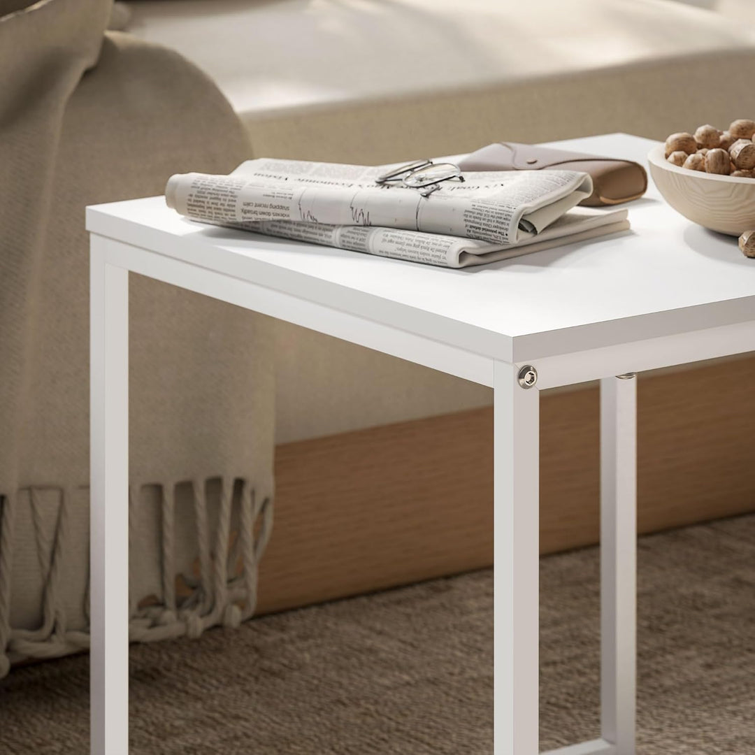 HOMCOM Couchtisch 2er Set Satztisch Quadratischer Beistelltisch mit Abnehmbarem Tablett, Stahlgestel