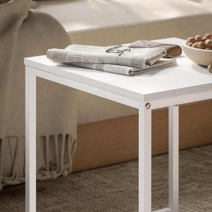 HOMCOM Couchtisch 2er Set Satztisch Quadratischer Beistelltisch mit Abnehmbarem Tablett, Stahlgestel